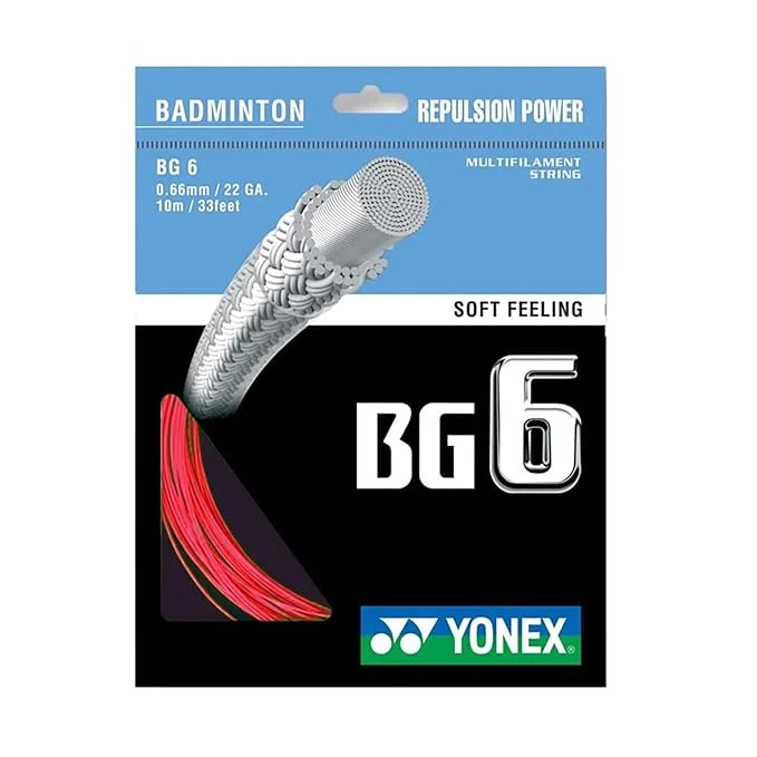 Yonex BG 6 Badminton Strings - Red 0.66mm Length: 10m/33 ft Yonex Nylon Multifilament